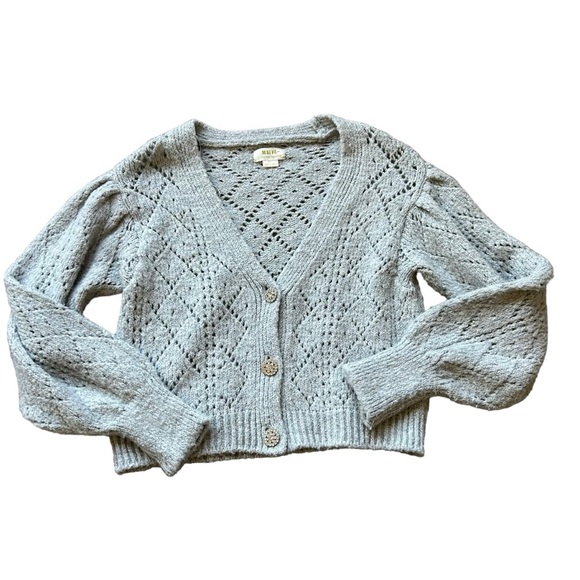 Anthropologie Maeve gray pointelle knit cardigan jewel rhinestone buttons small - Picture 3 of 8